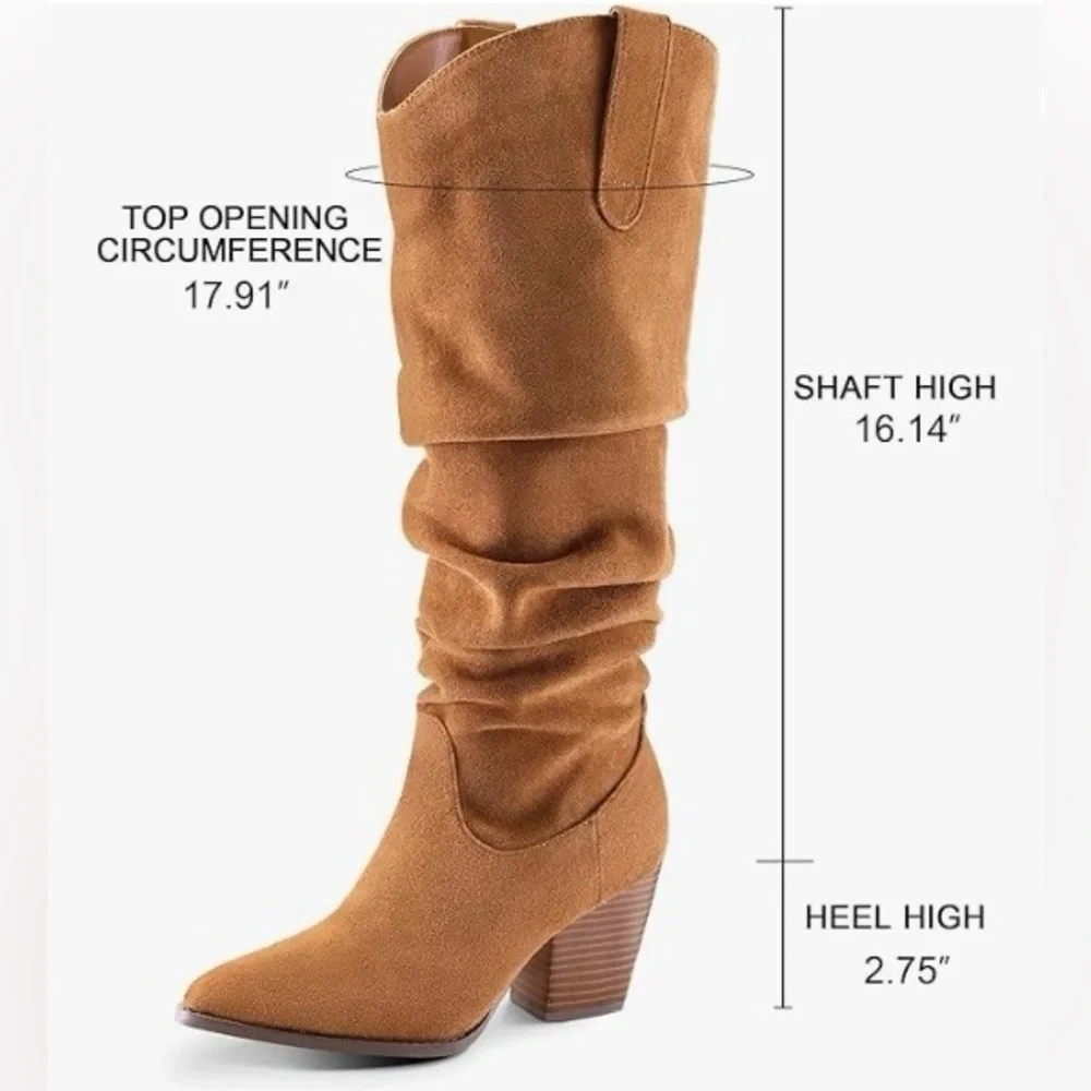 Women's Slouchy Mid-Calf Tan Faux Suede Boot Size 7
